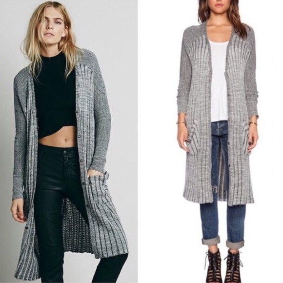 Grey Duster Cardigan Pockets 